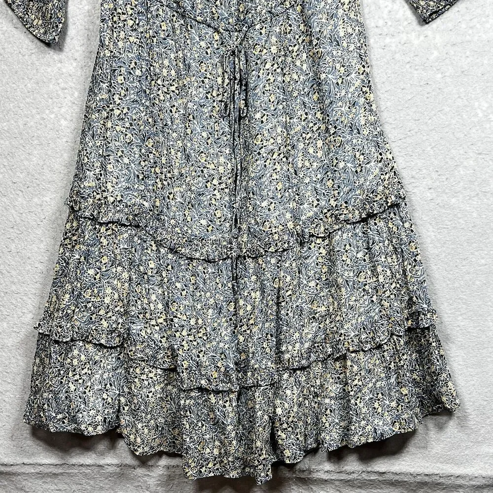 Anthropologie Dress Womens 8 Kira Blue Floral Off-The-Shoulder Peasant Dress